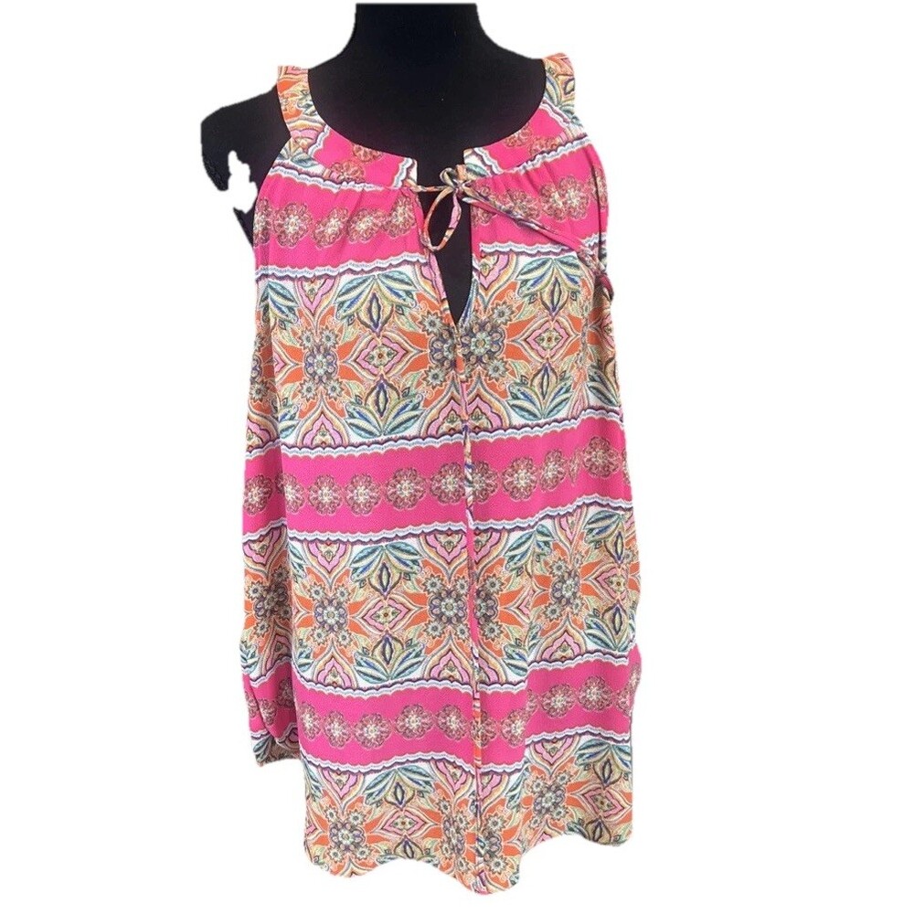 Rose & Olive Multi-pattern Pink Floral Blouse Lightweight Summer Boho Chic Sz XL
